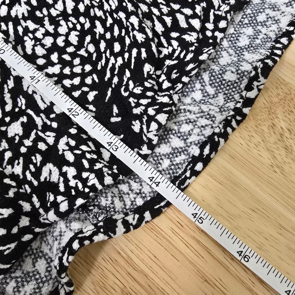 Free People‎ Black White Print V Neck Short Sleeve Midi Dress Women Size 2